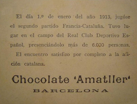 Cromo del Album Foot-Ball de Chocolates Amatller de 1915, el primer álbum de cromos de foot-ball.
