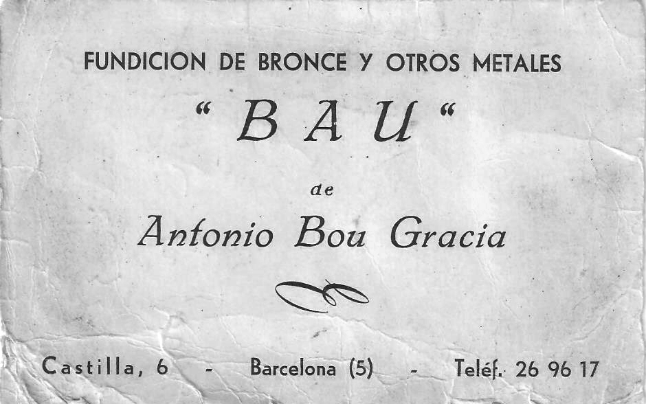 Targeta de la foneria que va obrir amb la seva dona i que després el seu fill Antoni va continuar amb el negoci